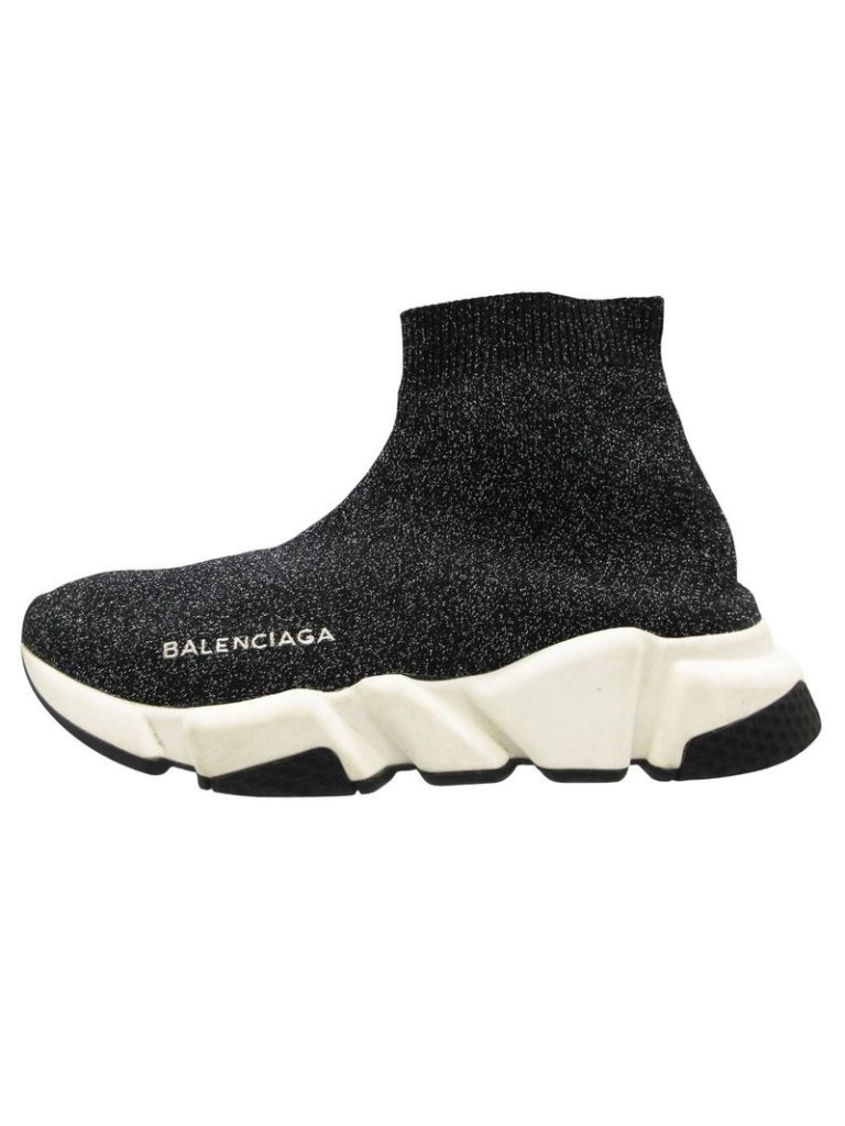 Balenciaga Sneakers Speed Sweatshirt Lame Knit Shoes 37 Black 23.5